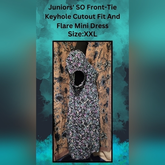 Juniors' SO Front-Tie Keyhole Cutout Fit & Flare Floral Mini Dress - Size XXL - Picture 5 of 11
